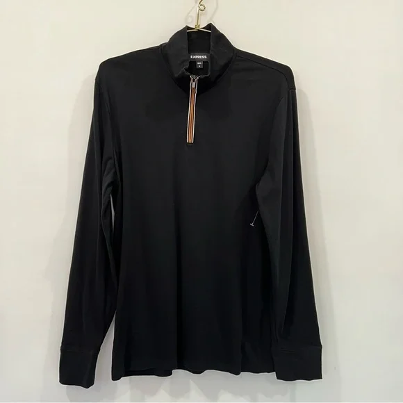 Express Tipped Quarter-Zip Sweatshirt Black Size Medium Black Long Sleeve - Picture 1 of 6